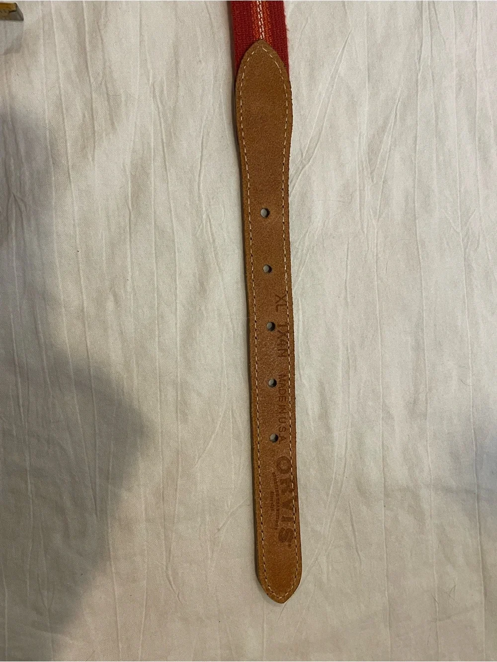 Orvis USA Woven Stretch Belt XL Red Leather Trim Brass Buckle Preppy Heritage
